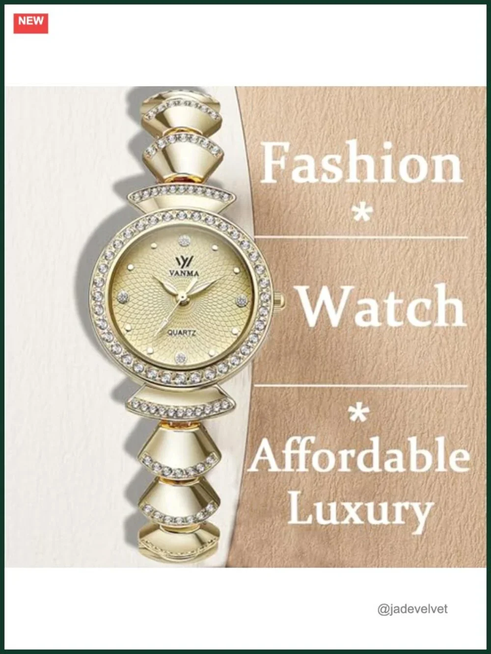 Gold Watch for Women Round Face Rhinestone Bracelet Quartz Waterproof